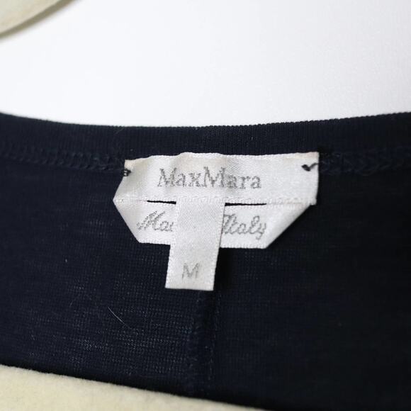 MaxMara Top Women's M Navy Semi Sheer Knit 3/4 Sleeve Solid Scoop Neck - Picture 5 of 7